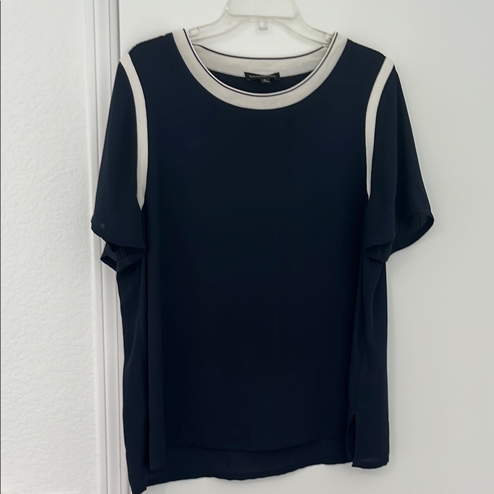 Banana Republic Blue Short Sleeve Relaxed Blouse with White Piping